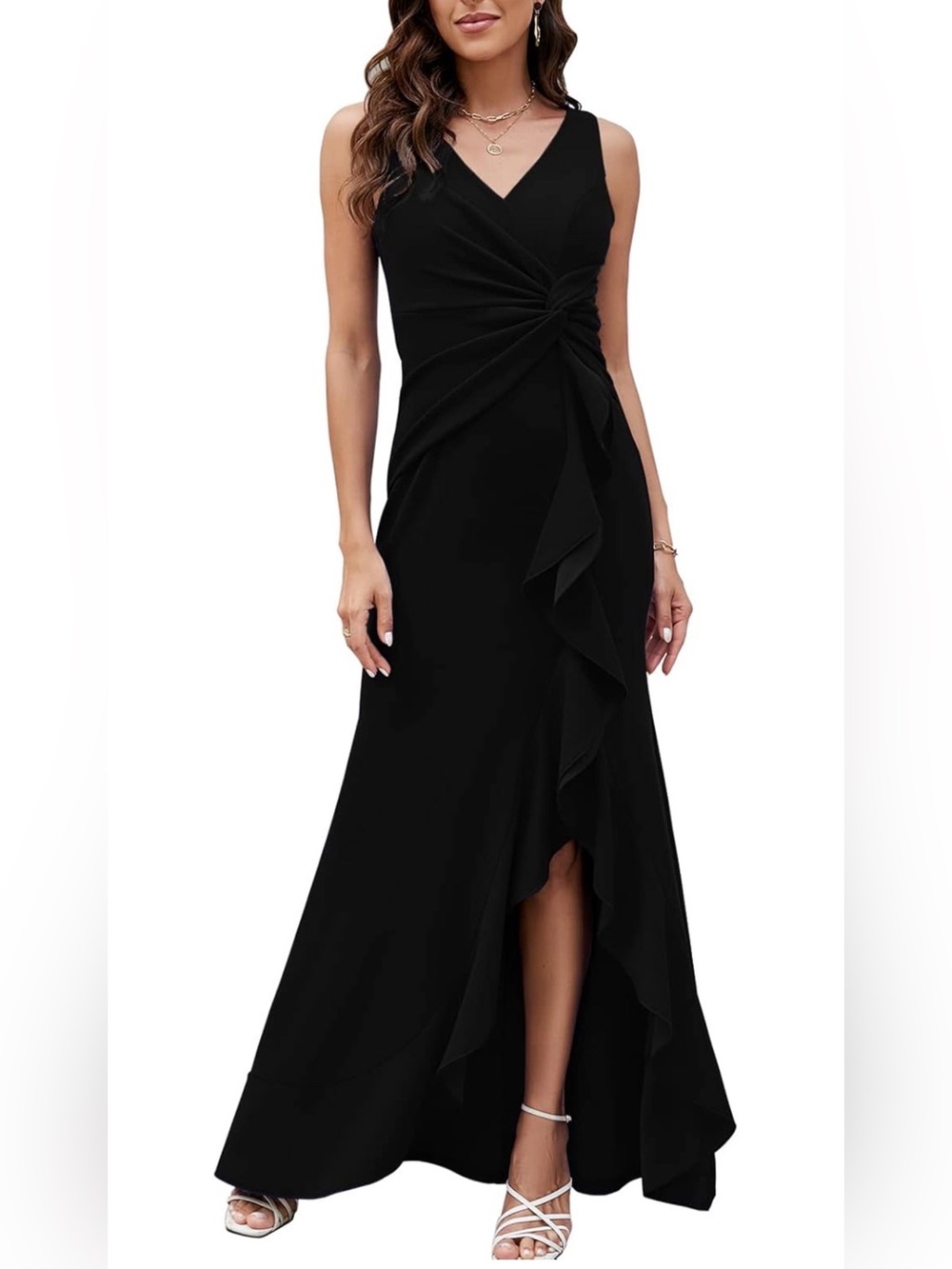 Formal Evening Women Elegant Dress Long Sexy V Neck Sleeveless Split Wrap